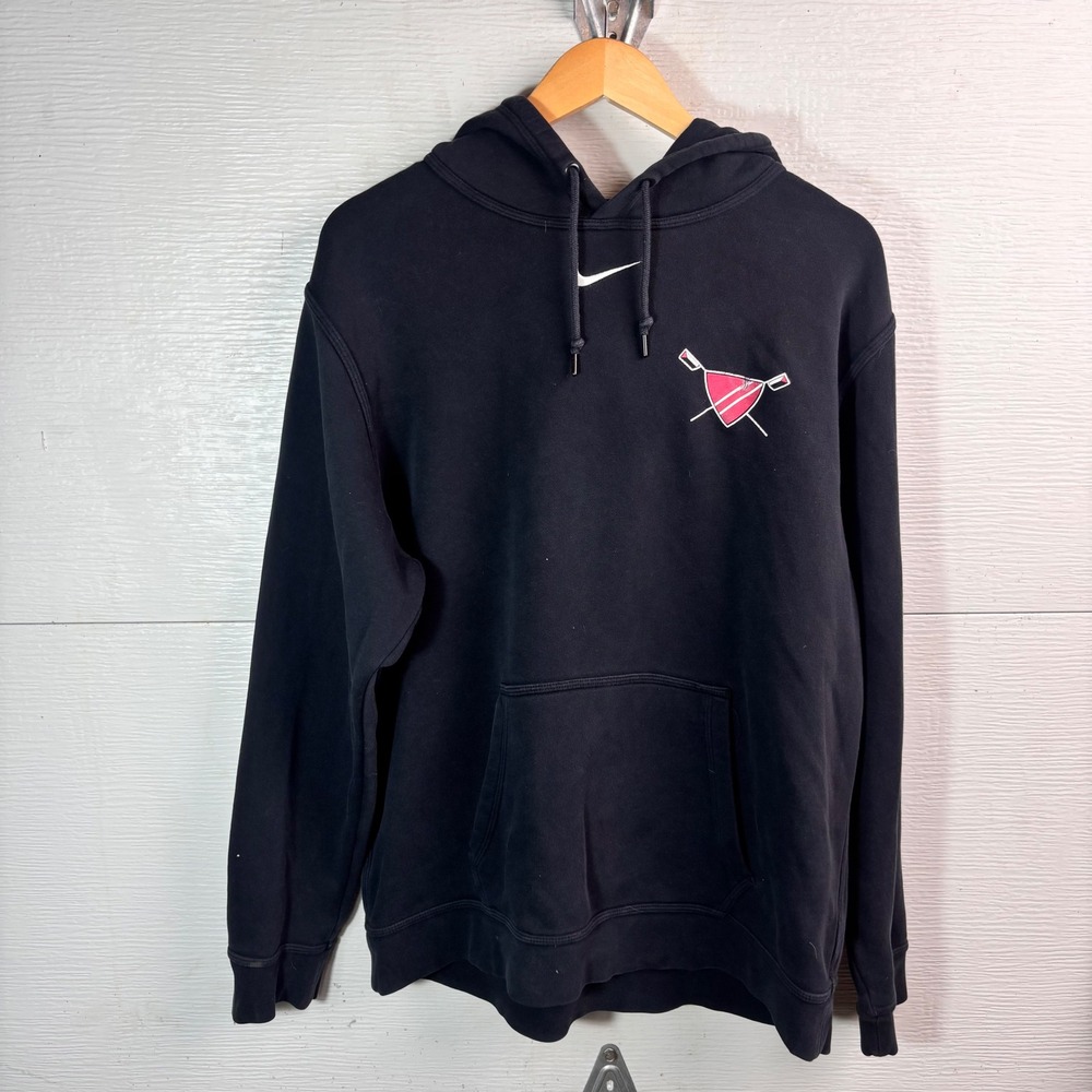 Nike Black Rowing Crossed Oars Pullover Hoodie Center Swoosh Logo Large